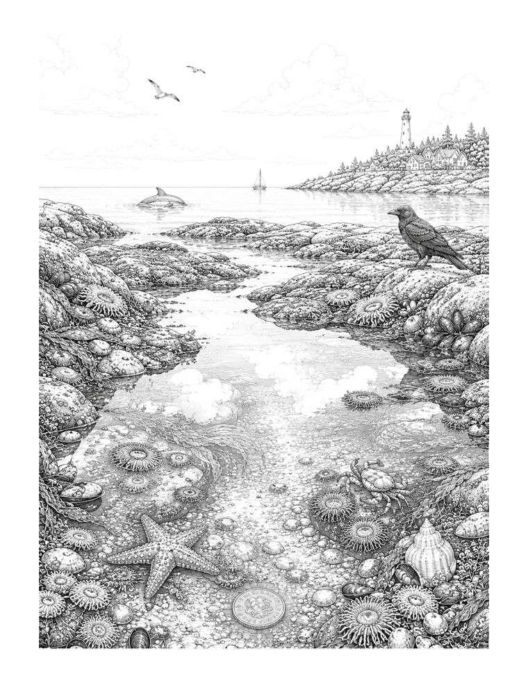 Safe to Wander: A Coastal Coloring Journey sample page